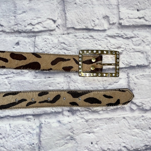 B.B. Simon Cheetah Print Leather Calf Hair Textured Gold Buckle Belt S - Picture 2 of 6